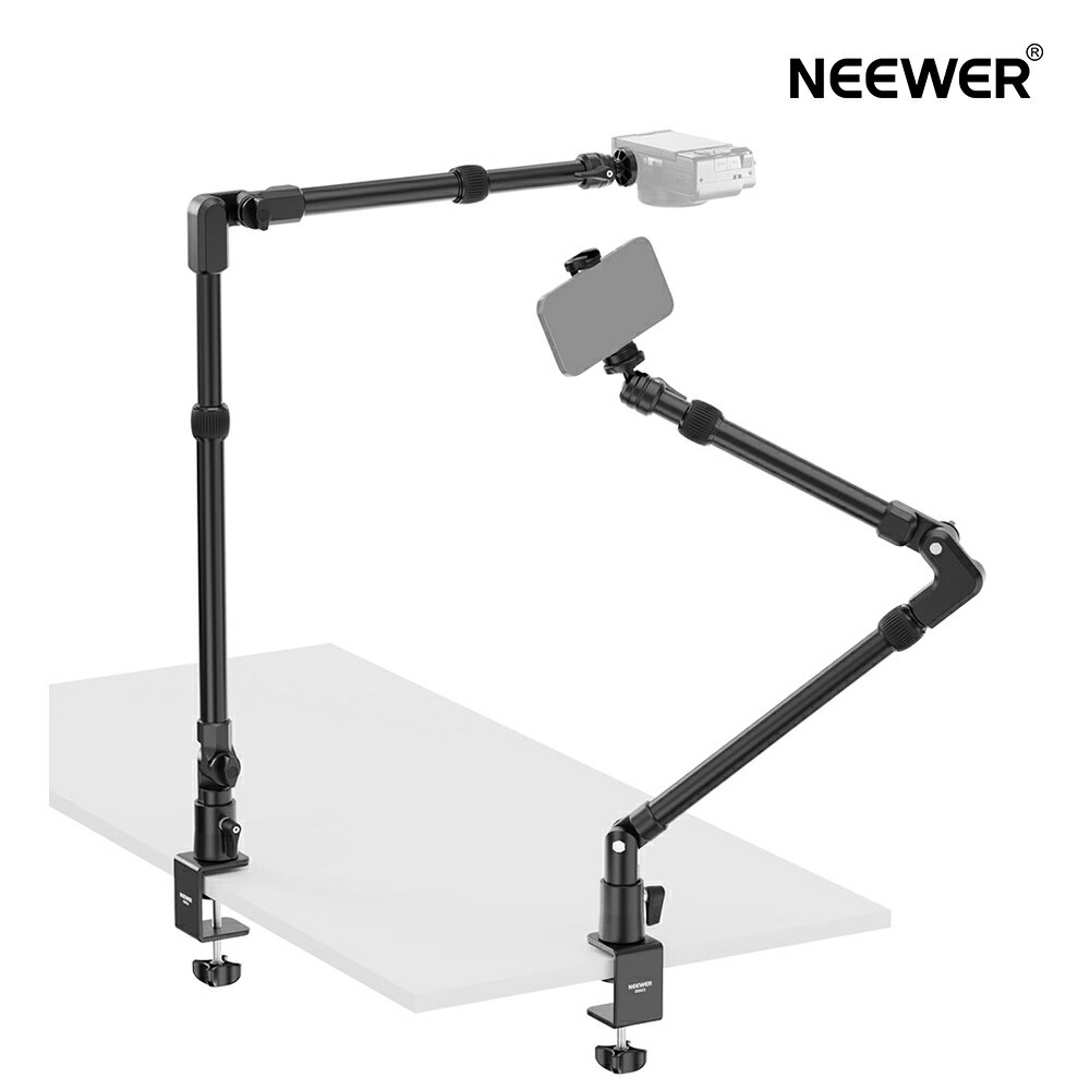 乐天商城 - 【P10倍UP中!】NEEWER 115cmカメラ卓上スタンドアーム 俯瞰撮影 アルミ製 4段伸縮式延長アーム マジックブームアーム Cクランプマウント/スマホホルダー付き ウェブカメラ/LEDライト/マイク用 関節式ブームアーム ズームコール/ビデオ録画用 耐荷重2kg DS023