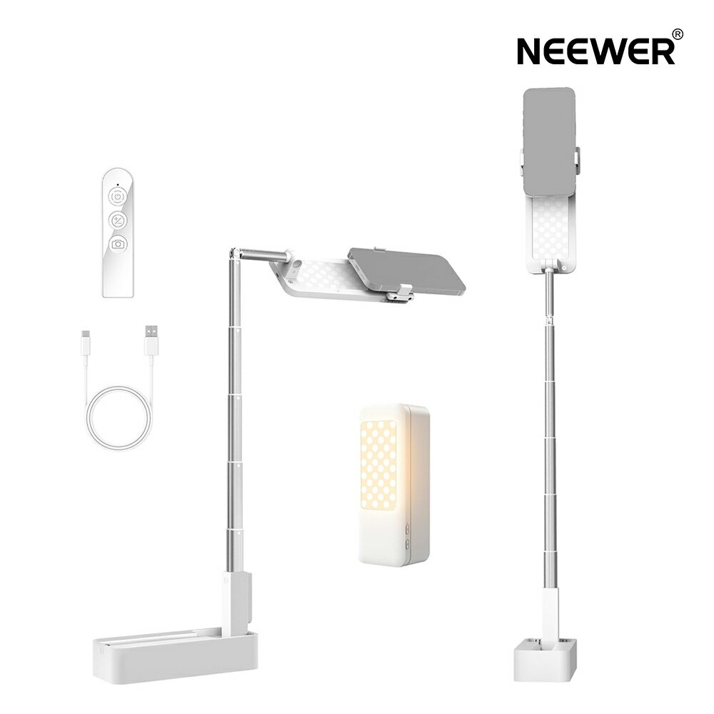 NEEWER ENTRY LEVEL VERSION 卓上スタンド スマホマウント 4W 俯瞰撮影マウント 折りたたみ式 LEDライト/リモコン/スマホホルダー付属 990lux/0.3m 3色モード CRI80 1000mAh充電式 ポータブル 自撮り/写真撮影/ビデオ録画/生放送用 V10
