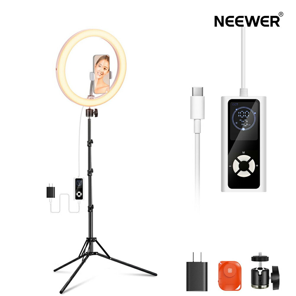 Rakuten - 【P5倍+1000円OFF券】NEEWER 12インチ LEDリングライト スマホ用 30W 高出力 撮影用ライト 180cm三脚スタンドとスマホホルダー付属 バイカラー 2900K-7000K 調光可能 CRI97+ 3290lux/0.5m 12シーン効果 女優ライト 自撮り/メイク/生放送/動画撮影用 RH12B Pro