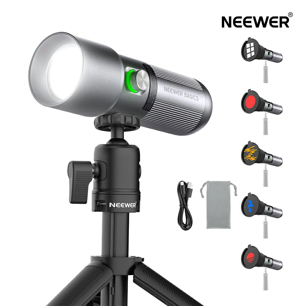 NEEWER BASICS RGB撮影用フラッシュライト 写真用懐中電灯 卓上三脚スタンド/4色/20ゴボフィルター/7500mAhバッテリー付属 10W 6300K CRI95+ LEDスポットライト 小型 軽量 手持ちビデオライト 雰囲気作り 自撮り/物撮り/ポートレート用 FL10