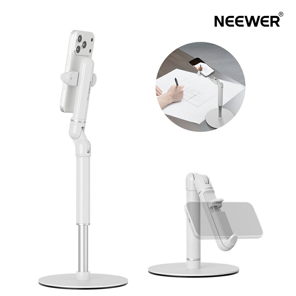 Rakuten - NEEWER 卓上スマホスタンド スマホマウントホルダークランプ 調節可能 重みのある金属ベース iPhoneスマホ対応 オフィス/ベッドテーブル用 ビデオ録画用 ホワイト ST006