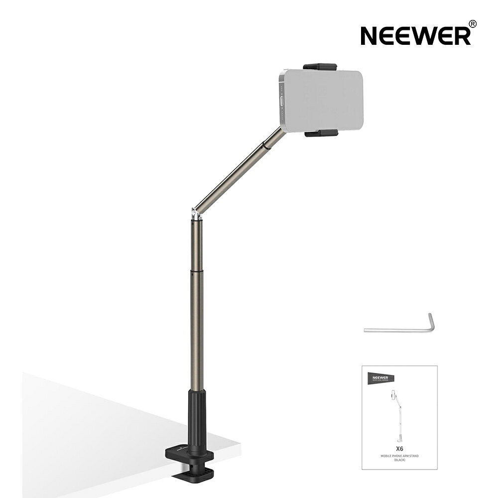 【P10倍UP中!】NEEWER ENTRY LEVEL VERSION スマホスタンド 卓上&ベッド用 360°調整可能 オフィスデスク/ベッドサイド用 オーバーヘッドスマホホルダーマウント iPhone/Android対応 ビデオ録画/写真撮影用 X6