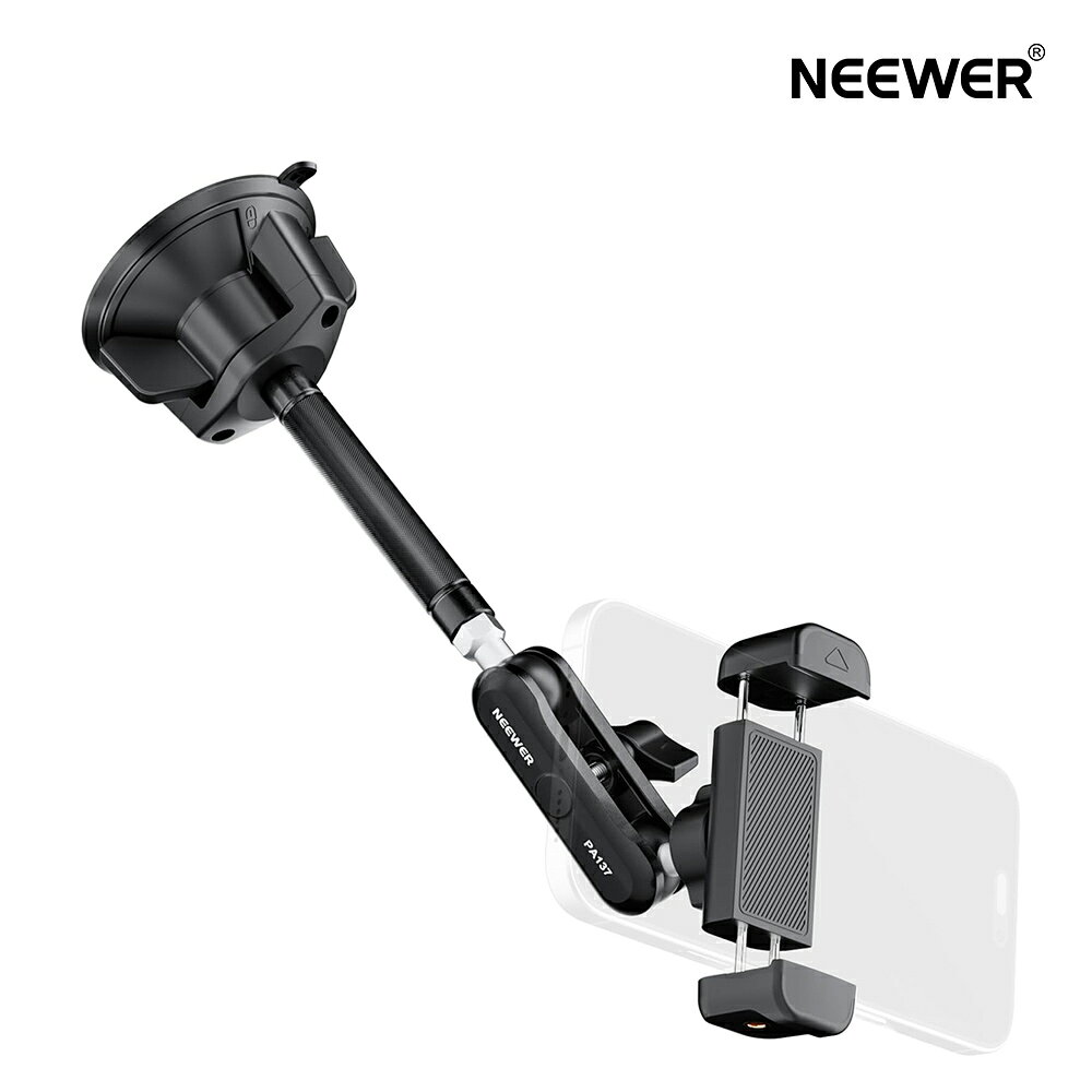 Rakuten - NEEWER 車用スマホホルダー 360°回転式 真空吸盤 金属 スマホマウント 延長マジックアーム付き iPhone対応 フロントガラス/スカイライト/ナビゲーション用 車載スマホスタンド 携帯サポーターアクセサリー ビデオ録画用 PA137