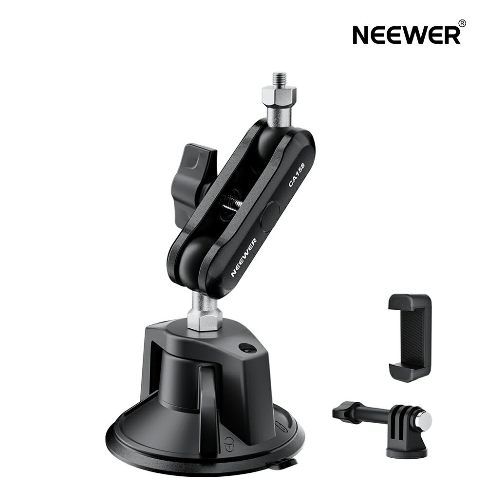 Rakuten - NEEWER 吸盤式スマホホルダー&カメラマウント iPhone/アクションカメラ対応 車載スマホマウント/アクションカメラアダプター付き 360°マジックアーム POVフロントガラス/Vlog/ビデオ録画用 マウントアクセサリー CA158