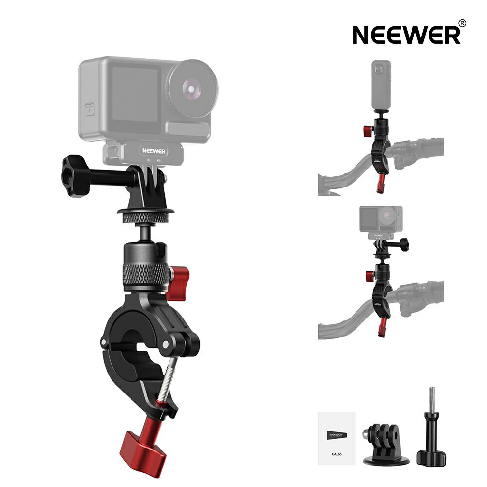 Rakuten - NEEWER バイクハンドルバーマウント アクションカメラマウント Osmo Actionカメラに対応 ハンドルバーポールクランプホルダー 360°回転可能 POVビデオ録画用 CA165