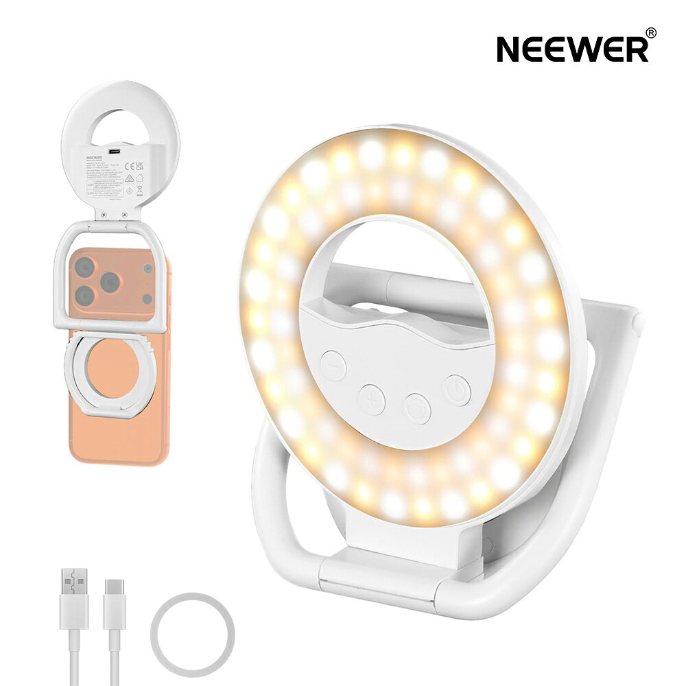 NEEWER ENTRY LEVEL VERSION スマホ用リングライト 自撮りライト マグネット式 MagSafe iPhone対応 4W バイカラー CRI80+ 小型 軽量 ポータブル ミニLEDライト 800mAh充電式 女優ライト メイク/ビデオ録画/会議照明/Vlog録画用 N35