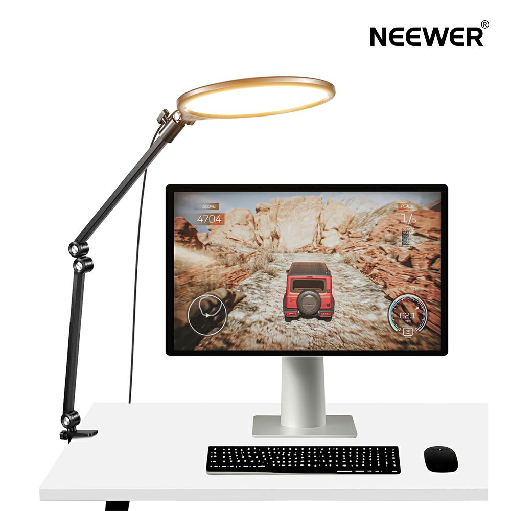 Rakuten - NEEWER BASICS 10.5インチ 卓上リングライト 15W LEDビデオライト 調整可能なアーム/デスククランプ/タイマー付き 調光可能 3000-6500K フルスクリーン パネル照明 スマホ/ウェブカメラ/PC用 自撮り/ビデオ会議/スタジオ照明/動画撮影用 R10