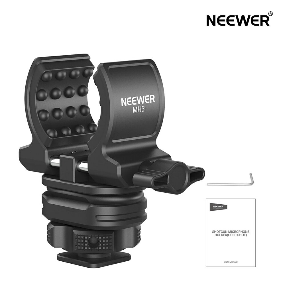 Rakuten - NEEWER マイクホルダー ノイズ低減 衝撃吸収機能 マイクマウント コールドシューアダプター/内蔵シリコンパッド付き マイククリップアクセサリー 直径19-25mmマイク対応 MH3