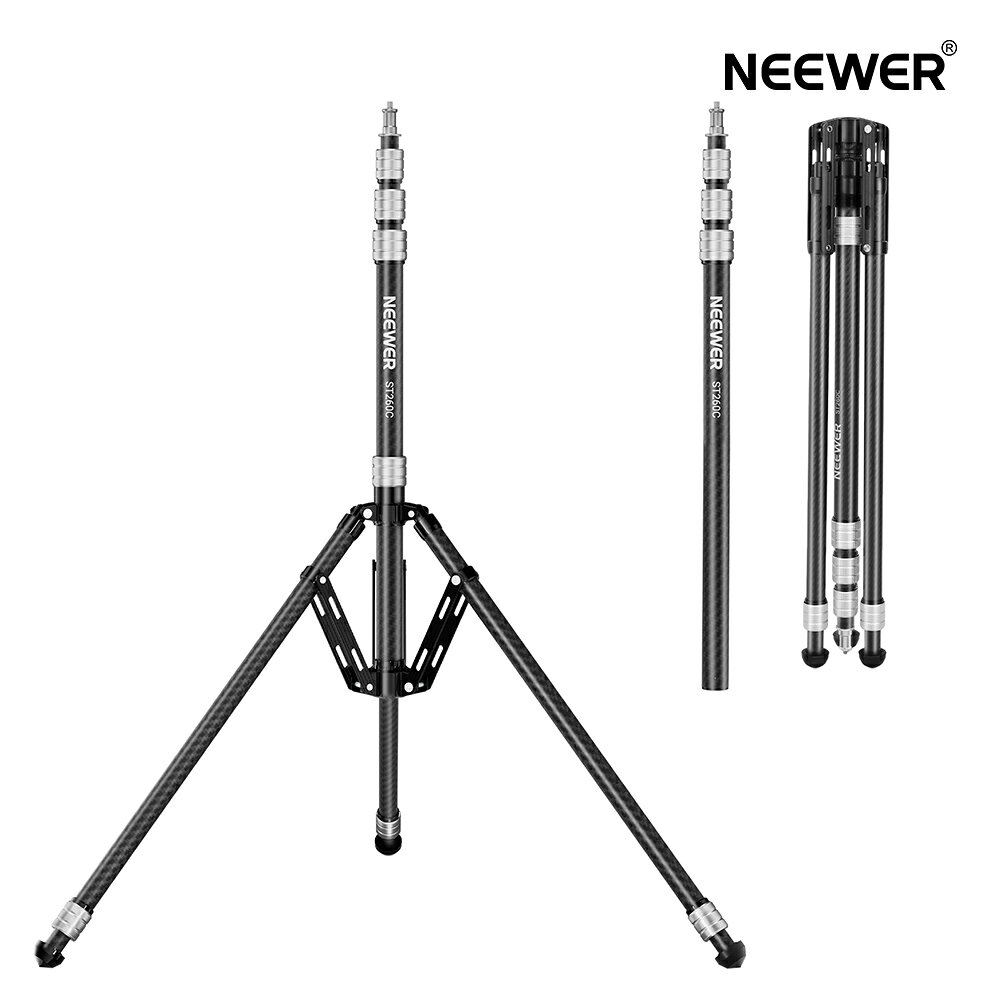 *商品説明： 【耐衝撃性カーボン製三脚】 ●NEEWER ST260C撮影用ライトスタンドは、高強度優れたカーボンで作られ、耐久性と携帯性においてアルミや鉄製スタンドを上回っています。 ●耐衝撃性と耐破損性に優れ、最大3kg荷重に耐えます。 【軽量&持ち運びに便利】 ●ST260Cライトスタンドは重さわずか1069g、折りたたみ時は63cmまで高さ調整可能なリバーシブル折りたたみ脚を備え、スタジオ撮影や移動撮影に最適です。 ●ポータブルなトラベルライトスタンドはVlog、生放送、動画撮影、自撮り、ポートレート撮影、トラベルフィルムなど、様々な用途に活用でき、屋内外で活動するコンテンツクリエイター、インフルエンサー、トラベルフォトグラファーにとって必要なアイテムです。 【89-260cm高さ調整範囲&取り外し可能な支柱付き】 ●ライト三脚スタンドは、3段センターポールと2段階脚で構成され、89-260cmまで伸縮可能です。 ●ローアングル撮影や俯瞰撮影など、様々な高さで撮影機材や照明器具を配置できます。 ●61-193.5cmセンターポールは取り外し可能で、手持ち棒としても、マイク延長ポールで汎用性をさらに高めます。 【幅広い互換性】 ●頑丈なスタジオライトスタンドには1/4"トップネジが付属しており、ストロボライト、LEDリングライト、パネルライト、ソフトボックス、DSLRカメラ、ミラーレスカメラ、アクションカメラ、スマホホルダーなど、幅広い機器に対応します。 【安全で安定したサポート】 ●頑丈なカーボン構造と、滑り止めゴム製三脚脚を組み合わせることで、あらゆる地形でも安定性を保証し、撮影照明機器とアクセサリーをしっかりと支えます。 ●センターコラムの下部にフックが内蔵されており、カウンターウェイトを追加して安定性を高めることができます。 ◆◆◆【安心のメーカー1年保証】 ●通常使用による故障が発生した場合、お買い上げ日から1年間の無償保証サービスを提供致します。 *仕様： モデル: ST260C アイテムタイプ: ライトスタンド カラー: ブラック 重量: 1069g 互換性: ストロボ、リングライト、カメラ 用途: スタジオ/屋外撮影 主な特徴: 軽量、調整可能 主な材質: カーボン製 高さ調整範囲: 89-260cm 折りたたみ時の長さ: 63cm センターコラム径: 19mm、22mm、25mm、28mm 脚径: 19mm、22mm 取り付けポイント: 1/4"ネジ 耐荷重: 3kg *パッケージ内容： 1x カーボン製ライトスタンド