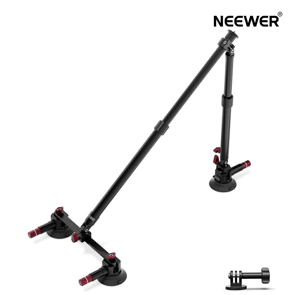 NEEWER トリプル吸盤カーマウントキット 60cmアルミ合金延長ポール2本/NATOレール付き アクションカメラに対応 サクションカップマウント アクションカメラアダプター 最大荷重1kg CA166