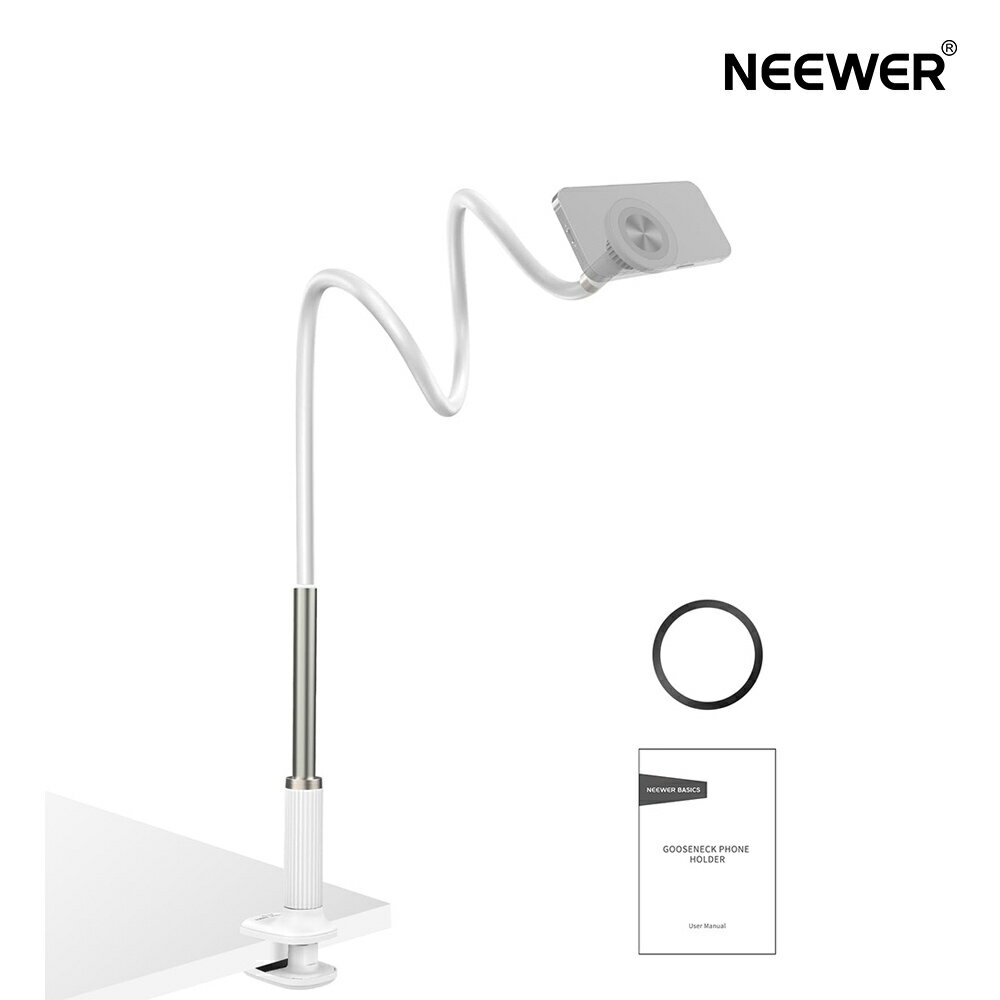 乐天商城 - 【P10倍UP中!】NEEWER BASICS マグネット式スマホスタンド 卓上用 360°回転 スマホホルダー フレキシブルアーム付き オーバーヘッドテーブル用 クランプマウント MagSafe iPhone/Android対応 ベッドビデオ録画用 PA151 ホワイト