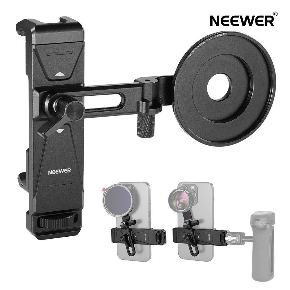 Rakuten - NEEWER スマホホルダー 17mmスマホアダプター&17-37/58mmフィルターリング付き スマホレンズクランプ 調整可能 汎用 スマホ三脚マウントアクセサリー iPhone 17 Pro Max 16 S25 Ultraに対応 PA047 PRO
