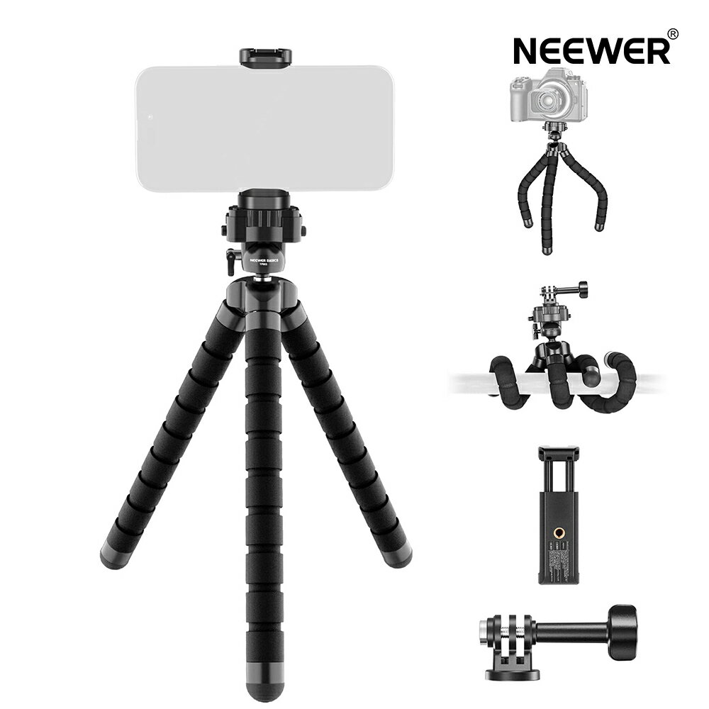 NEEWER BASICS 플렉시블 스마트폰 삼각 쿠네쿠네 스탠드 소형 문어형 데스크 스탠드 홀더 탁상 미니 삼각 iPhone/액션 카메라에 대응 생방송/Vlog/셀카/동영상 녹화용 TP001