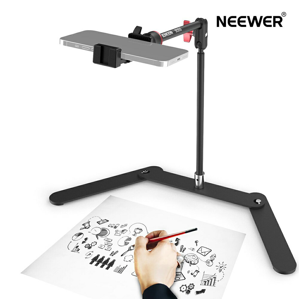 NEEWER Overhead Smartphone Tripod Stand with Dual Ball Head and Articulated Boom Arm, Shock Absorbing, Desk Smartphone Holder Clamp Mount, Foldable Base, for Piano, Cooking, Drawing, Sketching, and Live Streaming (DS026)