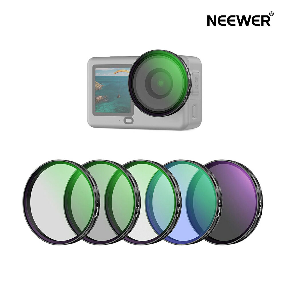 NEEWER フィルターセット Osmo Action 6対応 5枚入り CPL+ND32+UV+LPR+ブラック拡散1/4 マルチコート HD光学ガラス スナップオン 円偏光 減光 保護フィルター 映画効果レンズフィルター アクションカメラアクセサリー FL-B4