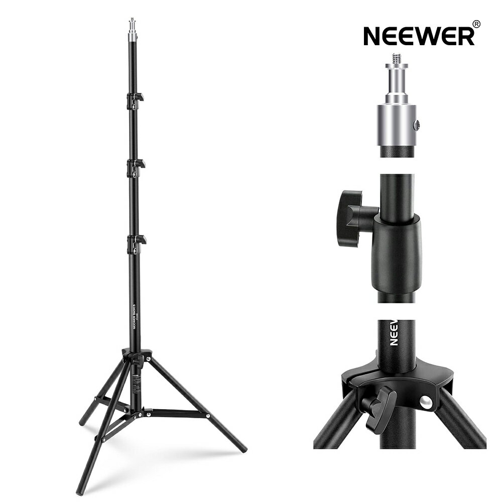 NEEWER BASICS 180cm ライトスタンド 写真撮影用三脚スタンド 4段階伸縮可能 折りたたみ式 金属製 1/4"ネジ/5/8"スタッド付き カメラ/リングライト/アクセサリー用 最大荷重5kg ST180B
