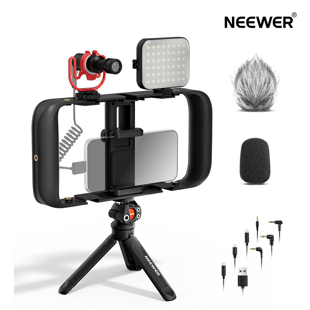 樂天商城 - 【P10倍UP中!】NEEWER BASICS スマホビデオキット スマホケージリグ+マイク+LEDビデオライト+三脚付き iPhone用ビデオブログセット YouTube/TikTok撮影/ビデオ録画/生放送/ポッドキャスト/Vlog用 YouTuber初心者向け 撮影アクセサリー PA055