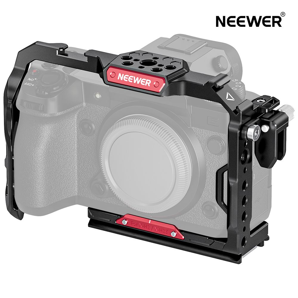 NEEWER X-H2/X-H2Sカメラケージ FUJIFILM X-H2/X-H2S対応 アルミニウム合金カメラリグ HDMIケーブルクランプ/NATOレール/ArcaタイプQRベース付き クイックスイッチ用 DJIスタビライザー CA002対応