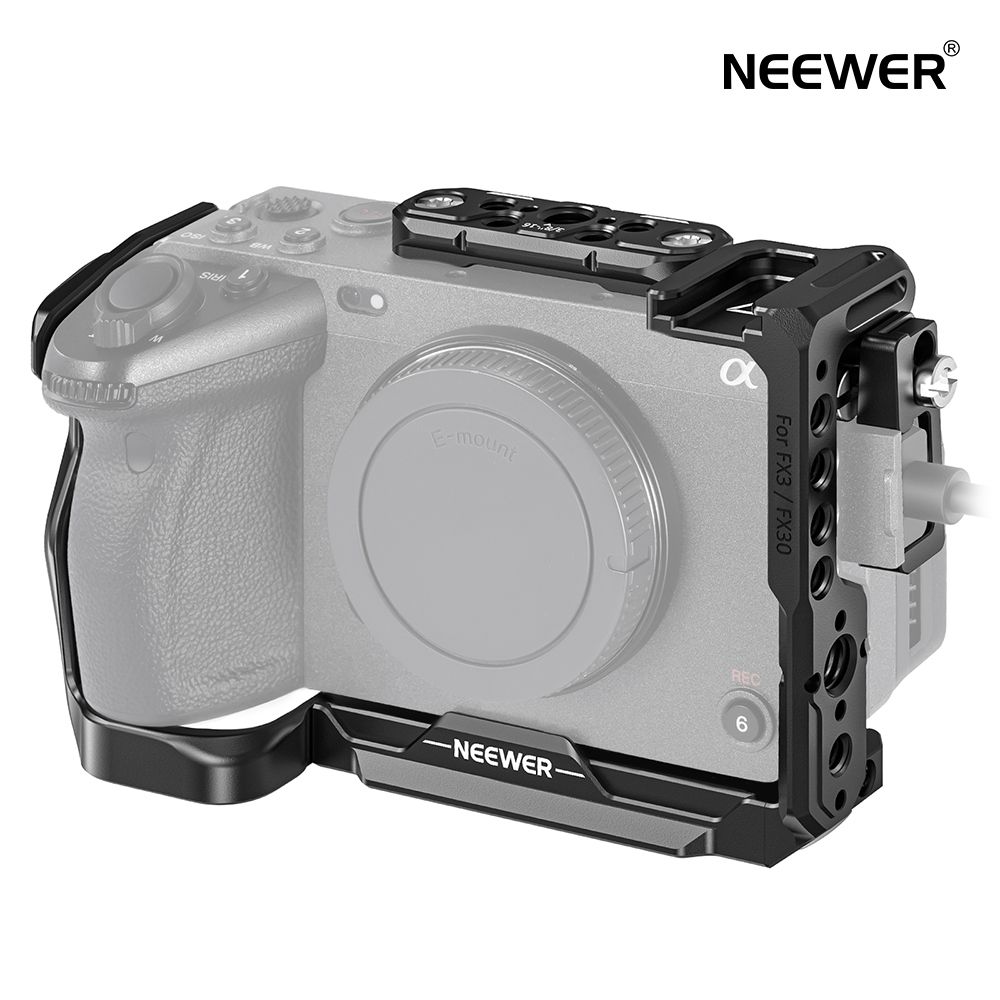 NEEWER FX3/FX30カメラケージ HDMIケーブルクランプ NATOレール 3/8"ARRI 位置決め穴 1/4"ネジ FX3 FX30/オリジナルXLRハンドルに対応 DJI RS2 RS3ジンバルに対応 CA011