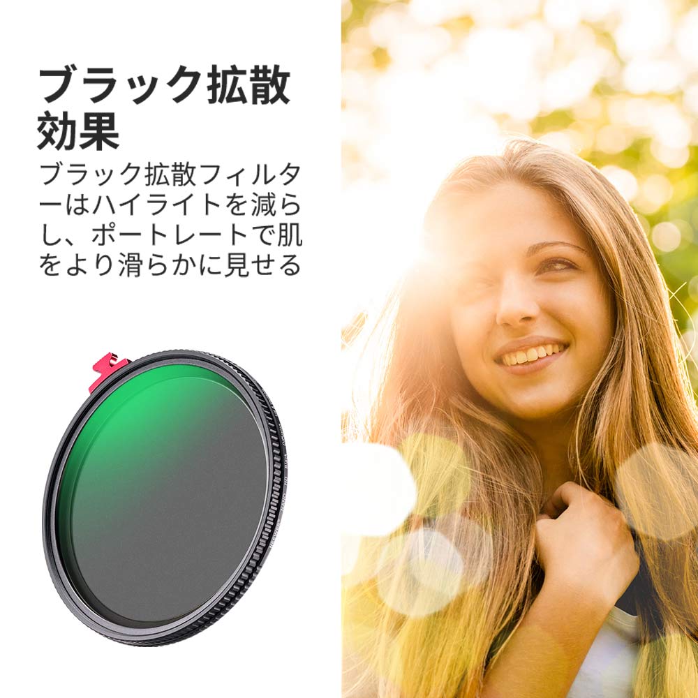 【P10倍+8%引クーポン】NEEWER 2in1ブラック拡散 1/4効果フィルター ND2-ND32可変NDフィルター HDニュートラルデンシティフィルター 夢のような映画効果 防水/耐傷性/防塵 X状ムラ無し