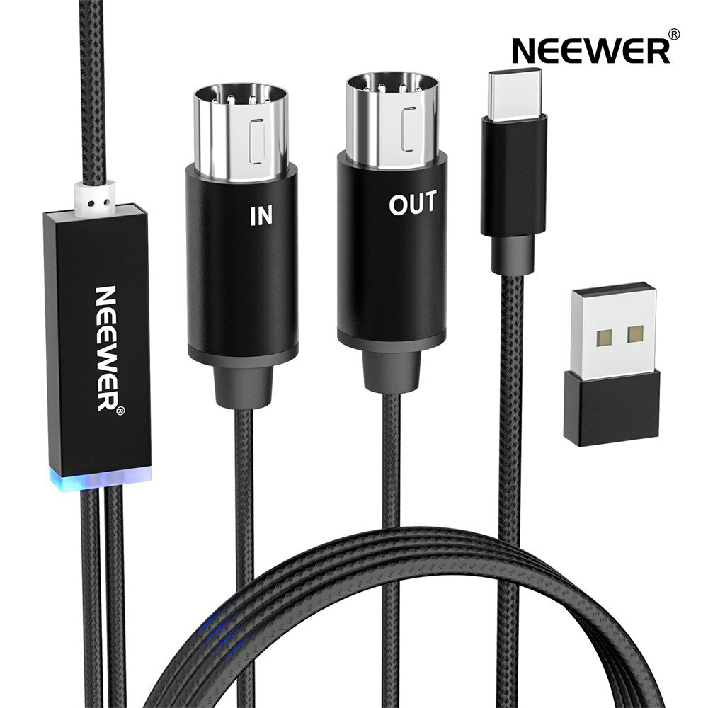 NEEWER USB Type C MIDIケーブル 入力/出力接続キーボード/シンセサイザー 編集 録音用 MIDIアダプターケーブル インジケータ付き ピアノキーボード-PC Macラップトップ 長さ:184cm