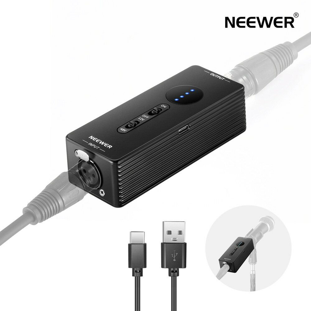 NEEWER ファンタム電源 変換可能な48V/12V出力 最大40時間の稼働時間 ポータブル充電式コードレス電源 USB Cケーブル付き インタビュー/コンデンサーマイク用 屋外用オーディオインターフェース PP1