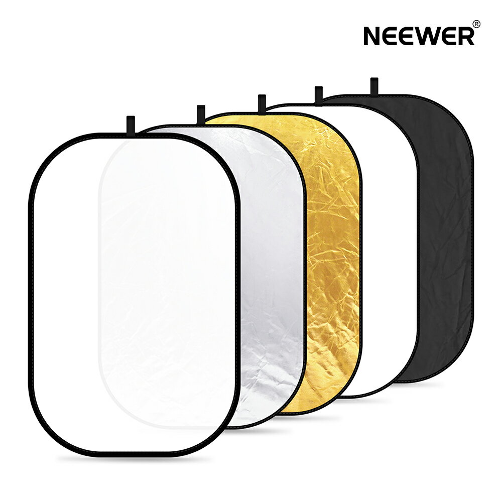 【P10倍+500円クーポン】NEEWER 5-in-1 卵形 120X180cm 折りたたみ式 反射パネル/レフ板/リフレクター 5色セット 半透明(ディフューザー)/銀/黒/金/白