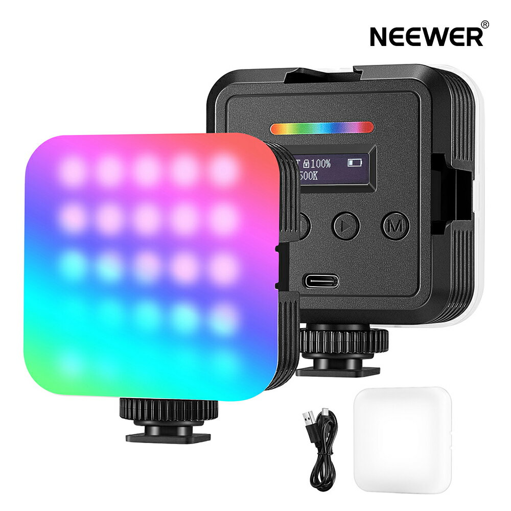 NEEWER 更新版-マグネット式 RGB ビデオライト RGB61 LEDカメラライト 360°フルカラー 3コールドシューマウント/CRI 97+/20 シーンモード/2500K-8500K/2000mAh充電式 ポータブル 写真撮影自撮りライト