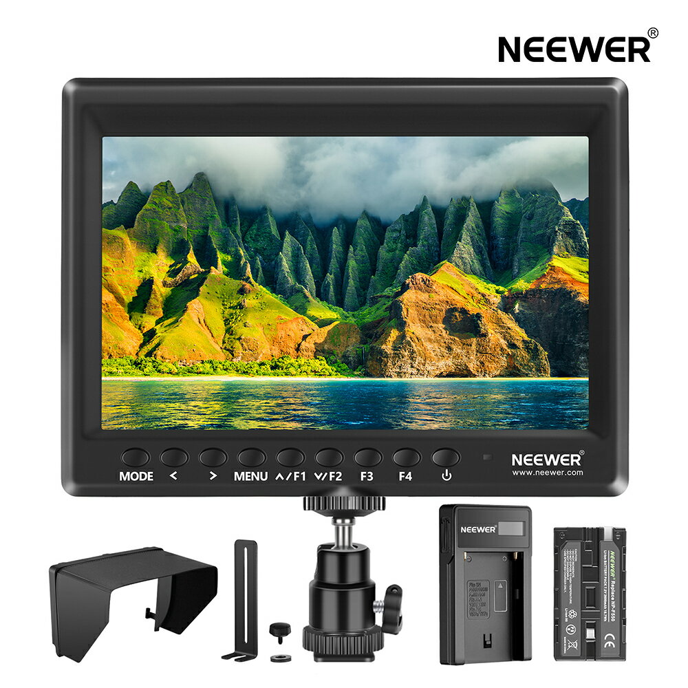 NEEWER F100 7inch 1280x800 IPSスクリーンカメラフィールドモニターキット 4K入力 2600mAh充電式リチウムイオンバッテリーパック、USBバッテリー充電器に付き DSLRカメラ/ビデオカメラに対応