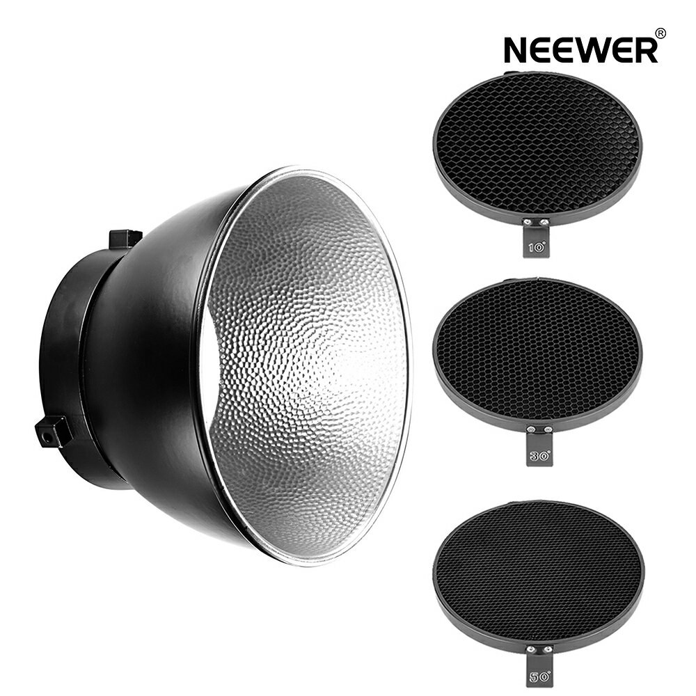 NEEWER 6.6インチ/16.8cmアルミニウム合金ハニカムグリッドセット(10 30 50 度)と7インチ標準リフレクターディフューザー 　Bowensにマウントする