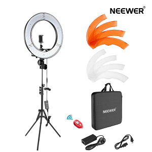 【セール中★500円OFF】Neewer 18インチリングライト　無段階調光　カメラ写真ビデオ用照明セット　48cmビデオライト　55W 5500K　調光LEDリングライト　ライトスタンド/スマートフォンホルダー付き　Youtube/自撮り撮影/会議/化粧/ブロガー/生放送/ライブなどに適用