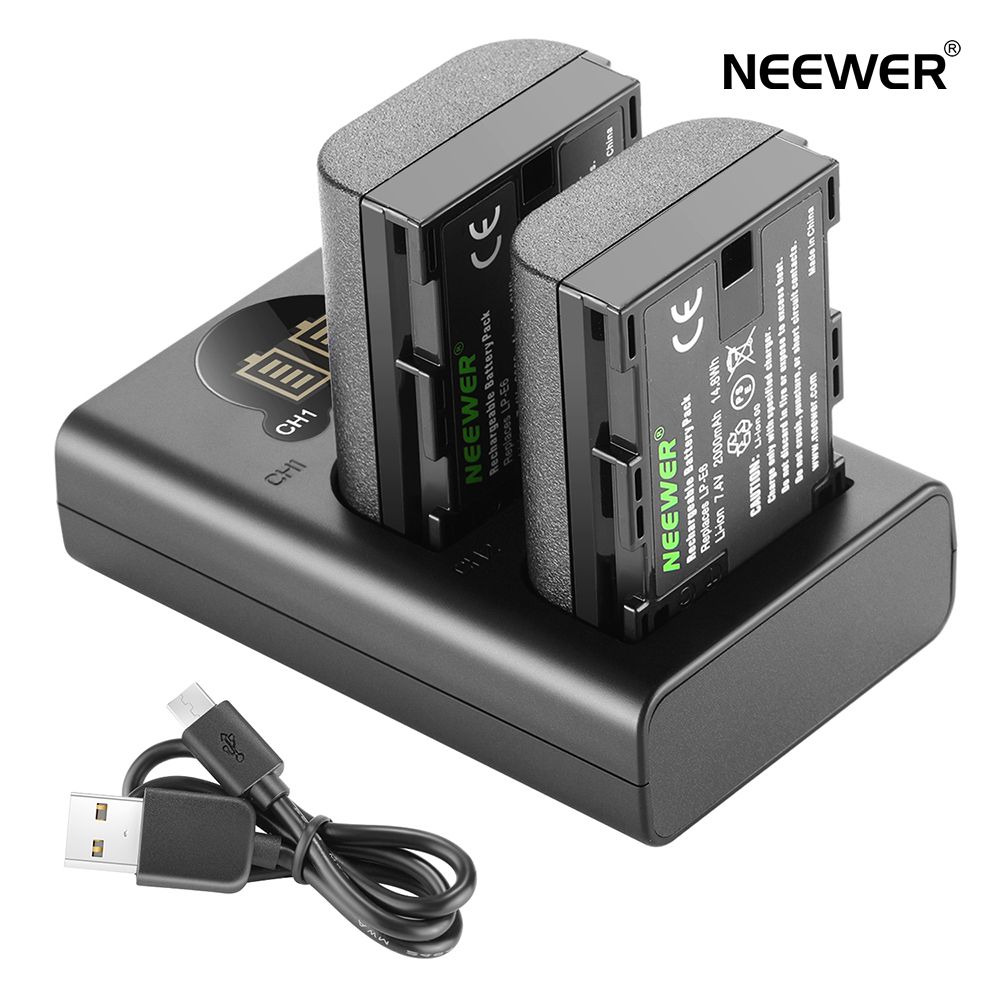 NEEWER 2個入りバッテリー　デュアル充電器　2000mAh　USBおよびType-C入力　LP-E6 LP-E6Nバッテリー充電器セット Canon 5D Mark II III IV 80D 70D 60D 6D EOS 5Ds 5D2 5D3 5DSR 5D4などに対応