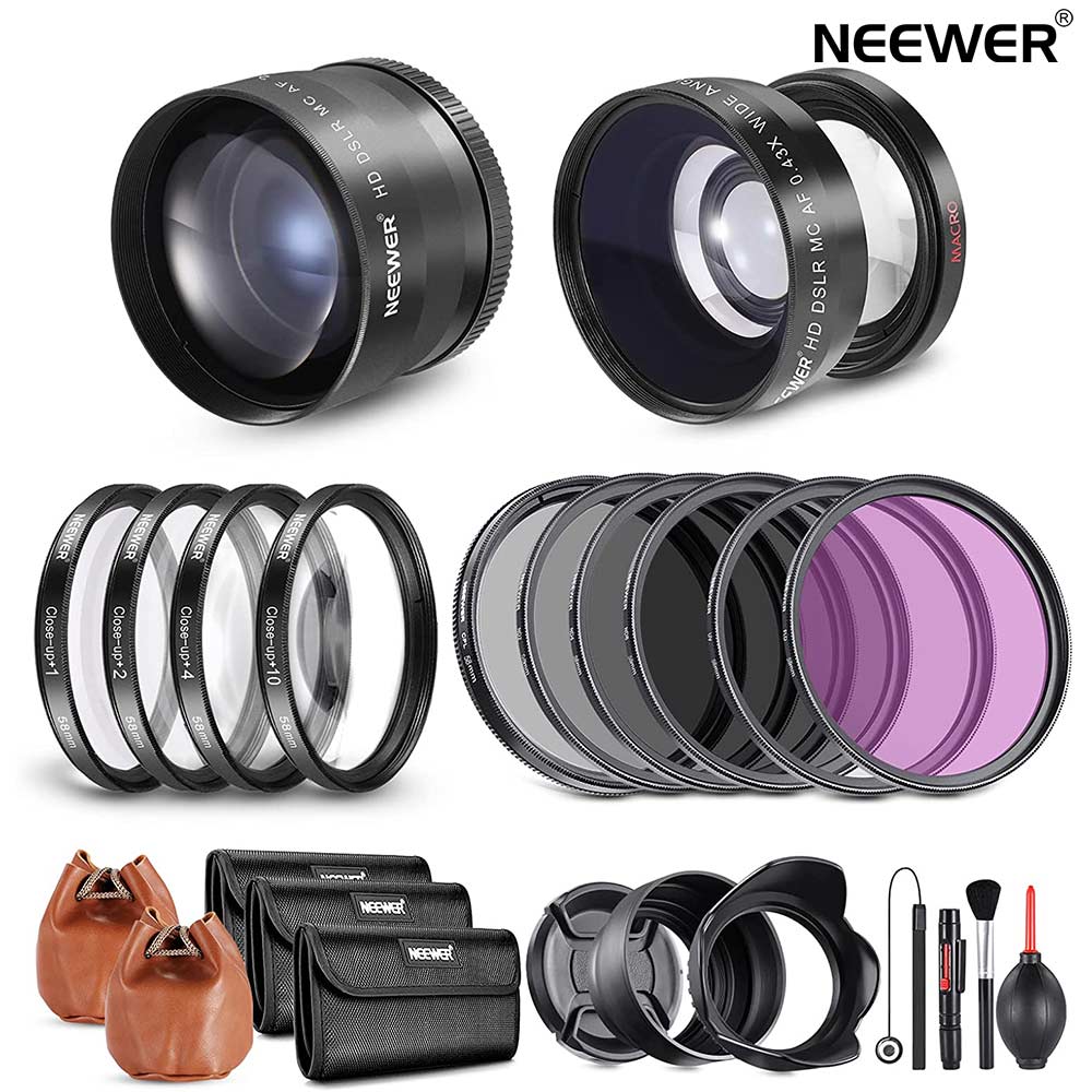 NEEWER カメラレンズとフィルターセット : 広角レンズ+2.2x望遠鏡レンズ + (+1+2+4+10)クローズアップマクロフィルター+NDフィルター（ND2 ND4 ND8 ）+UV/CPL/FLDフィルター+収納ケース　Canon Nikon Olympus Panasonic Fujifilm レンズに対応