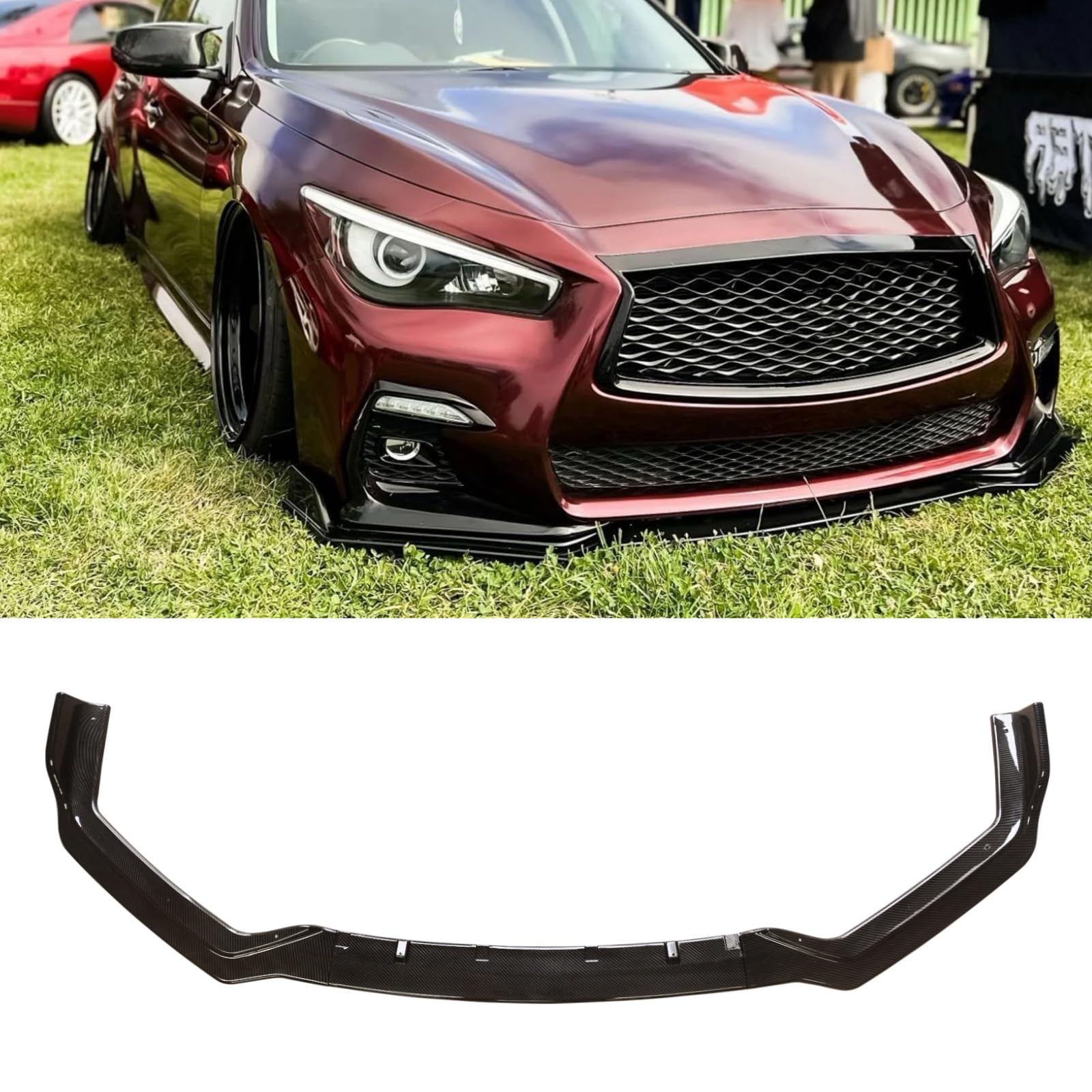 樂天商城 - Q50 フロントスポイラー インフィニティ 2018-2024 Q50 スポーツ 適合 フロントリップ リップスポイラー ABS製 塗装済み エアロパーツ ガーニッシュ カーアクセサリー カーボン調