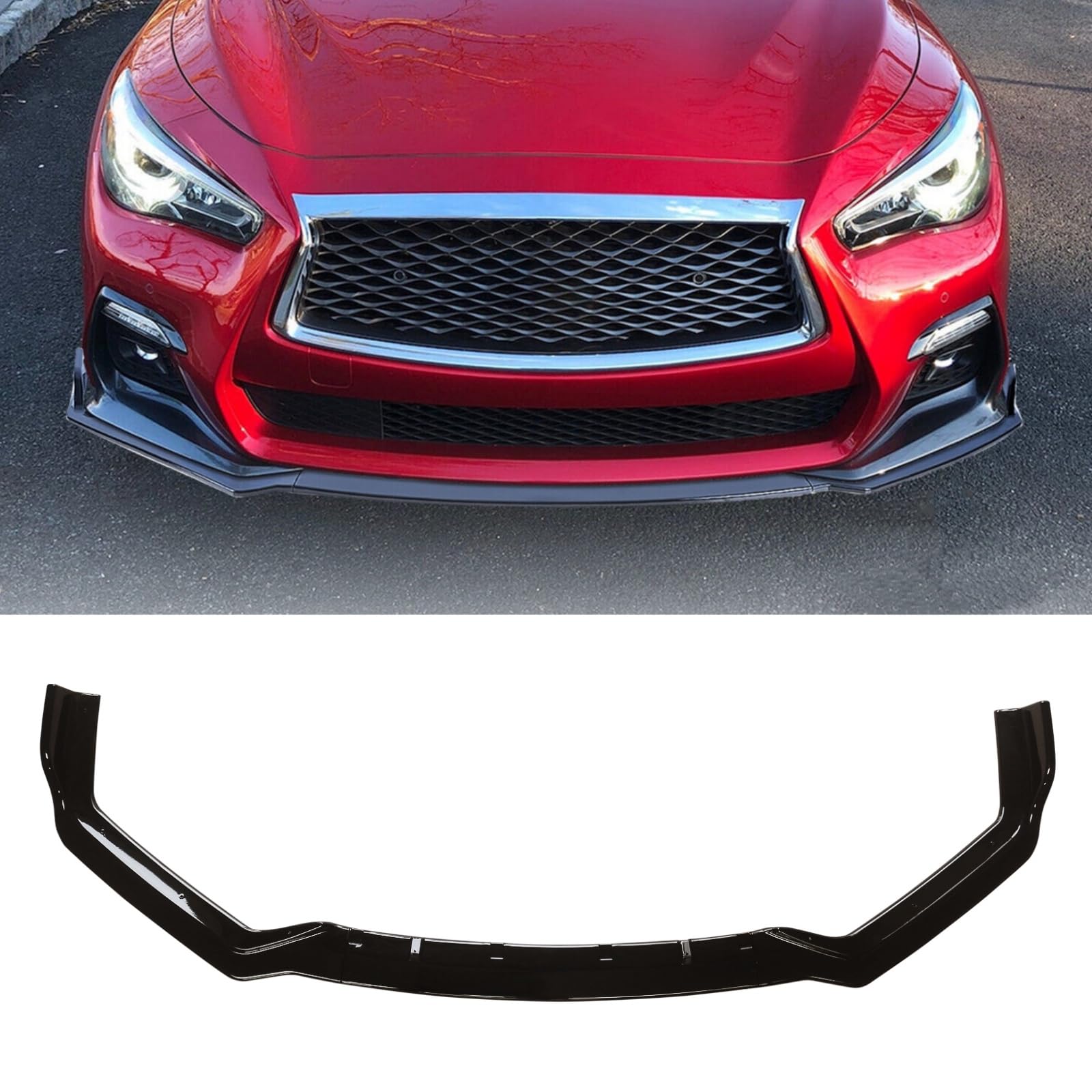 樂天商城 - Q50 フロントスポイラー インフィニティ 2018-2024 Q50 スポーツ 適合 フロントリップ リップスポイラー ABS製 塗装済み エアロパーツ ガーニッシュ カーアクセサリー 艶あり黒