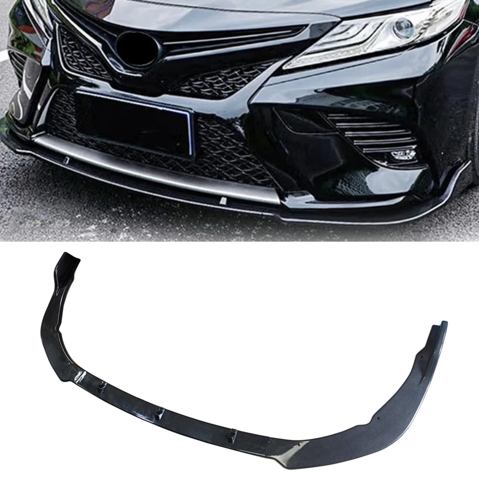 樂天商城 - フロントスポイラー トヨタ カムリ 2018-2024 XV70系 Sport SE XSE リップスポイラー ガーニッシュ フロントプレート ドレスアップ トリム バンパーリップ 3分割り 改装パーツ カーボン調