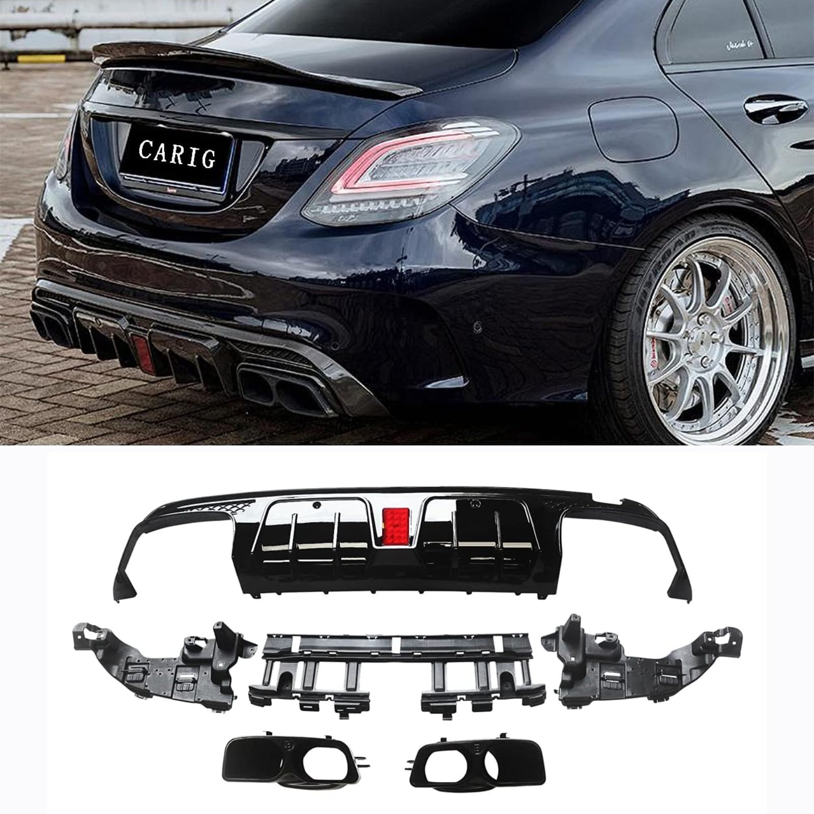 樂天商城 - ベンツ リアディフューザー 2015-2018 ベンツ Cクラス W205 C63 C63S AMG Bスタイル リアディフューザー組み グロスブラック 塗装済み 改装パーツ カーアクセサリー