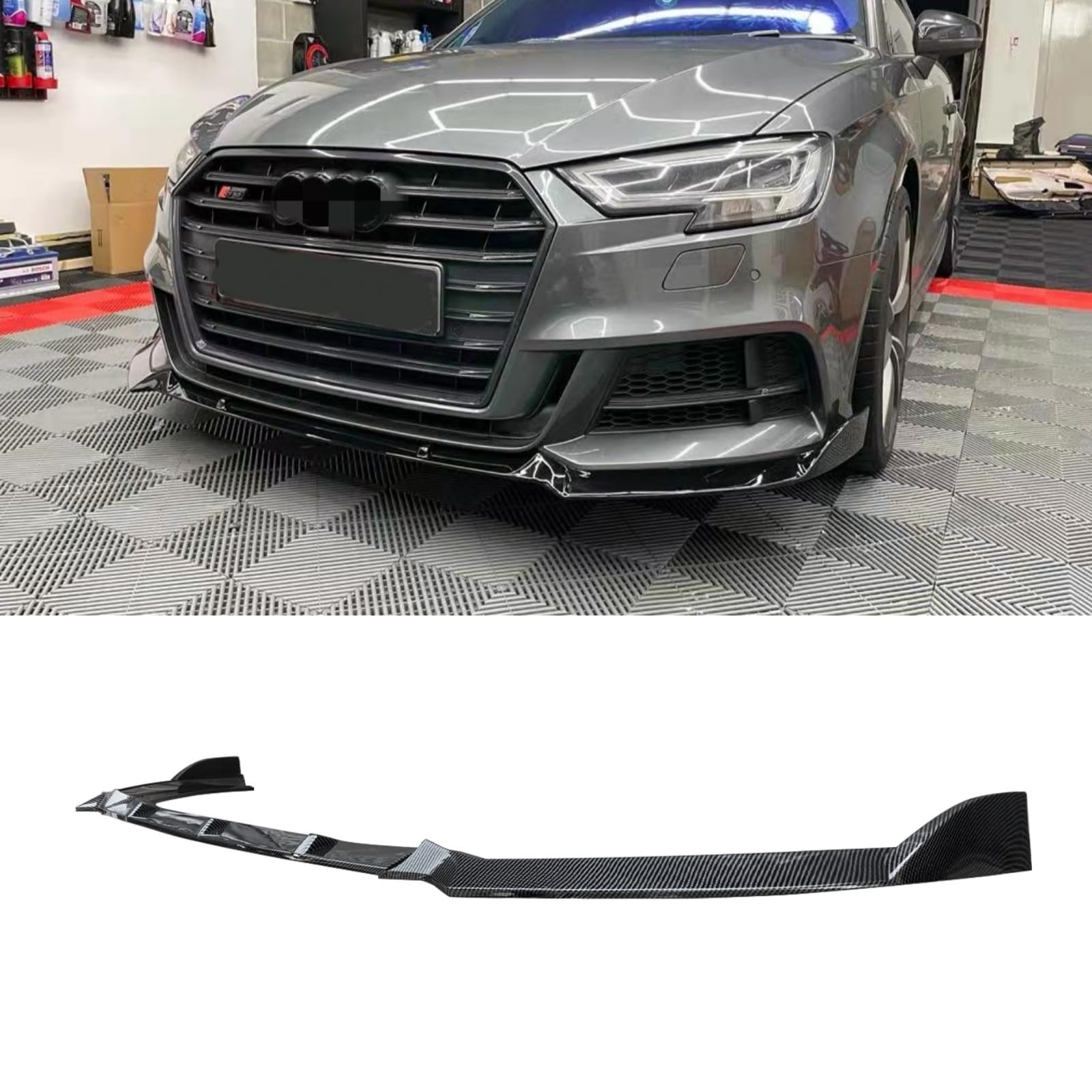 フロントスポイラー 2017-2020 アウディ A3（スポーツ）Sライン S3 用 フロントスプリッター ABS塗装 フロントバンパー リップスポイラー フロントリップ カーボン調 エアロパーツ ガーニッシュ カーアクセサリー