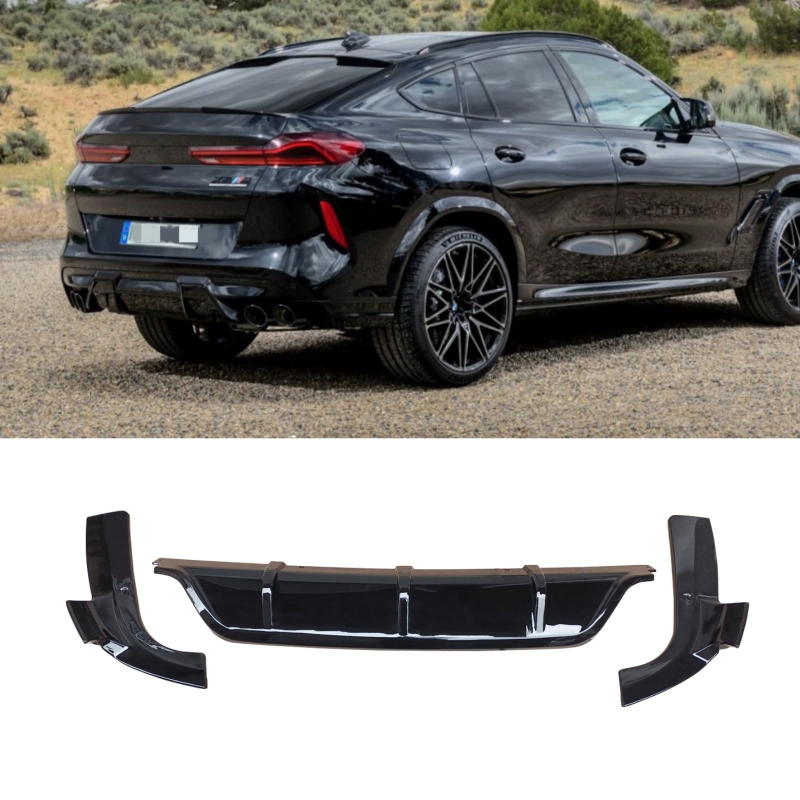 樂天商城 - BMW リアディフューザー 2020-2024 G06 X6 Mスポーツ 用 リアバンパー 艶あり黒 ABS製 改装パーツ ガーニッシュ カーアクセサリー エアロパーツ スポイラー リアパンバーディフューザー