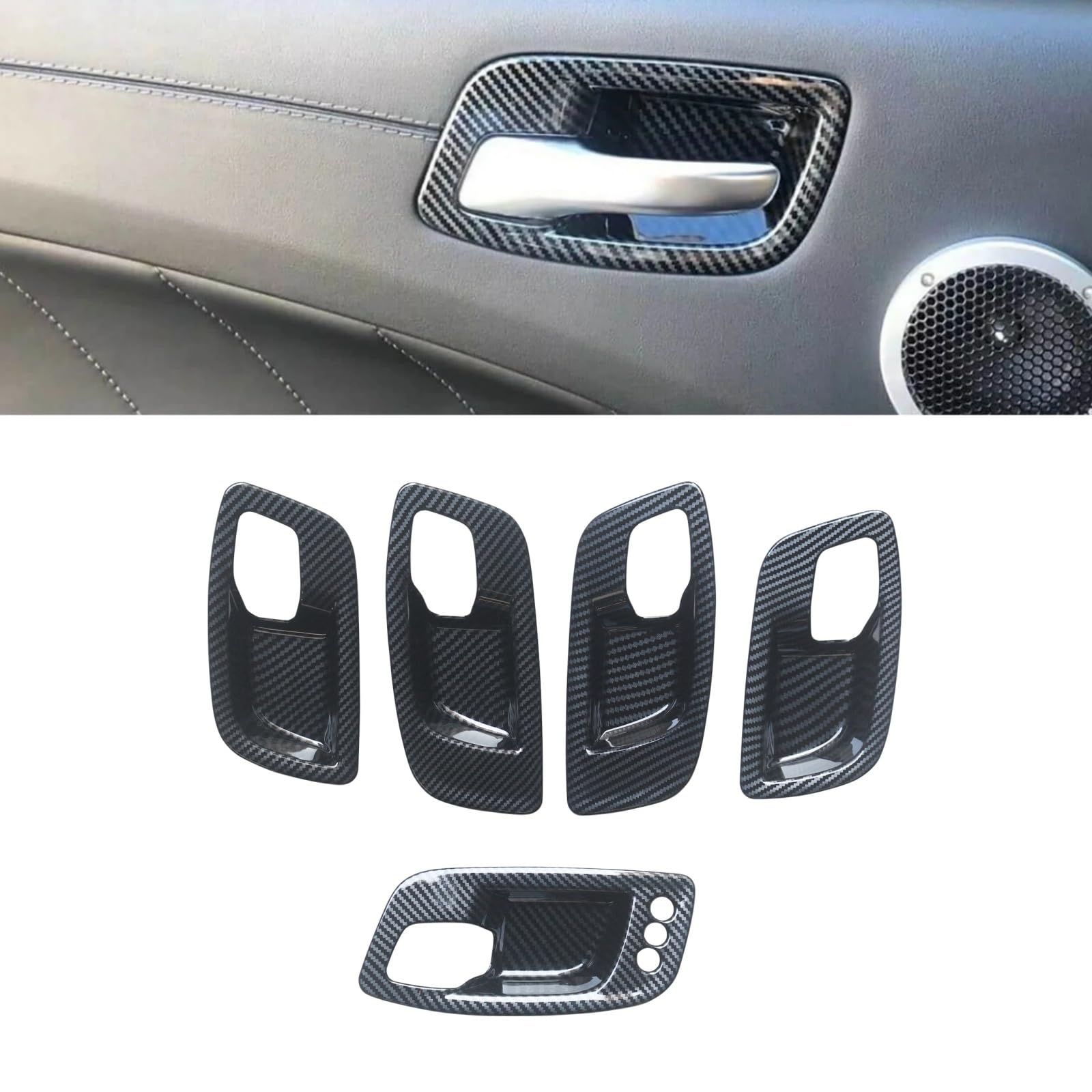 ドアハンドル カバー 2015-2021 ダッジチャージャー用 インテリア ドアハンドル ボウルカバー カバー フレーム ドレスアップ 内装 汚れ防止 傷防止 貼るだけ簡単 カーパーツ アクセサリー 保護カバー カー用品 内装 カスタムパーツ 5Pcs カーボン調