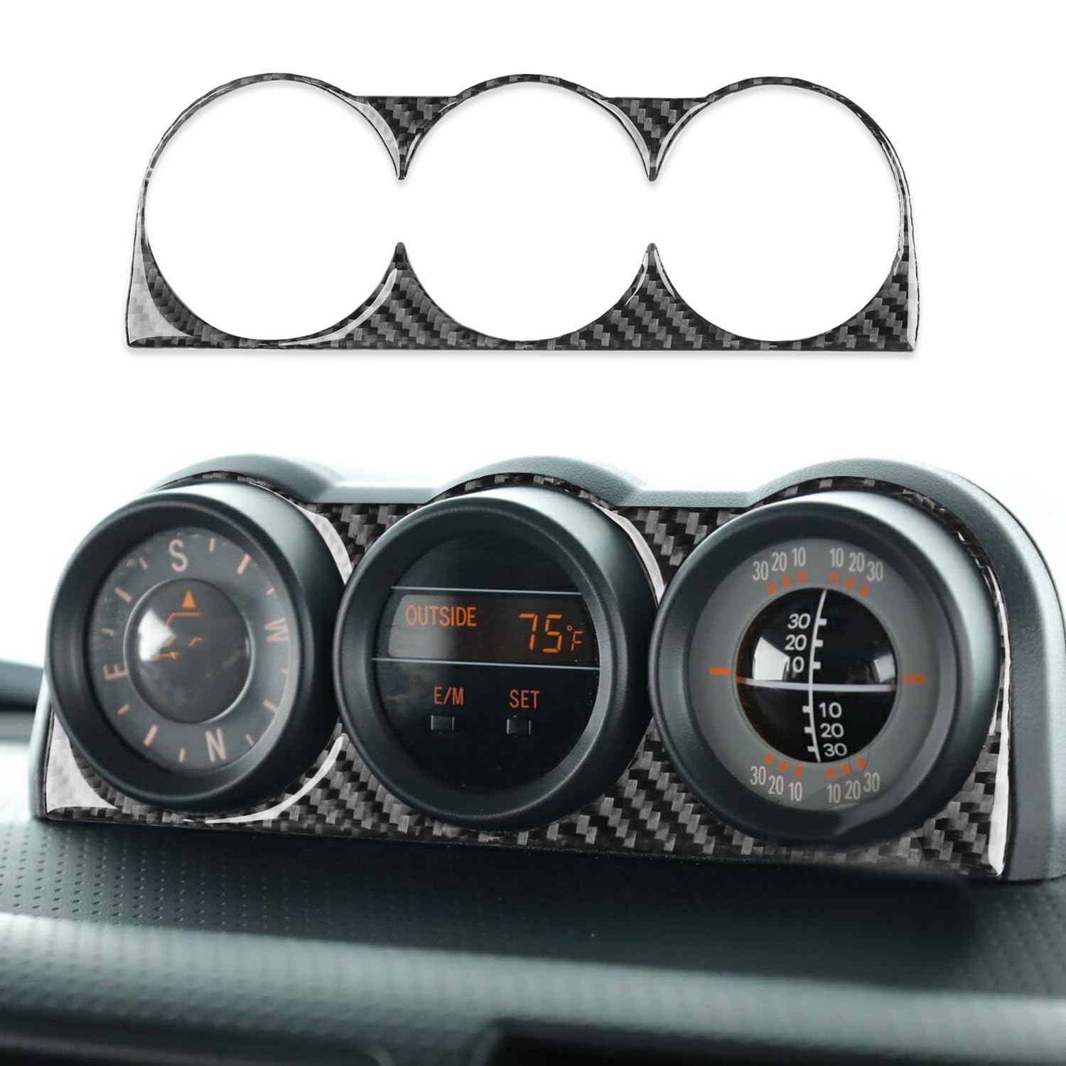 トヨタ FJ クルーザー 10系 FJ Cruiser 2010年~2018年1月に適用リアルカーボンファイバー 3連メーター カバー クリノメーター コンパス 外気温 3連パネル ガーニッシュ アクセサリー ドレスアップ 内装 パーツ 1pcs