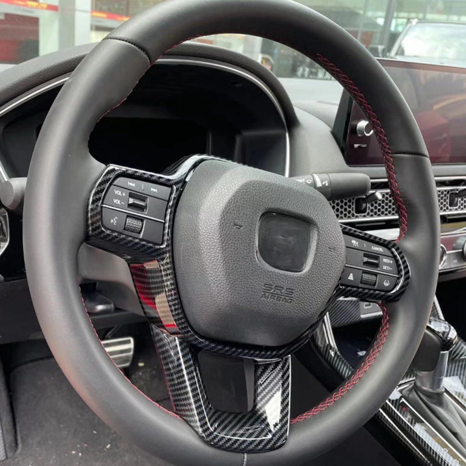 ホンダ シビック ステアリング ホイール カバー フレーム 2022 2023 2024 2025 11th シビック カーボン調 ボトムカバートリム インテリアデコレーション ファイバーパターン