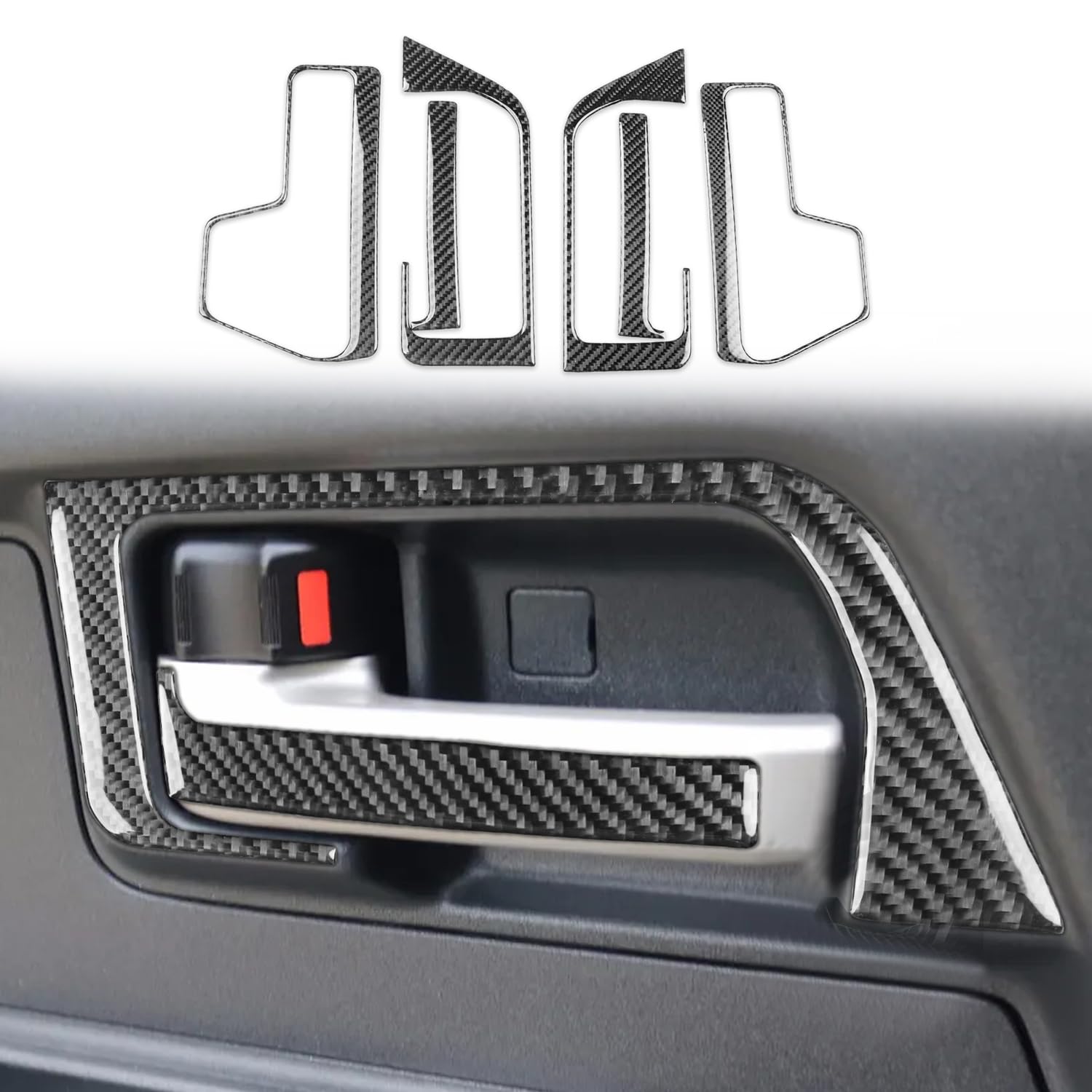 トヨタ FJ クルーザー 10系 FJ Cruiser 2010年~2018年1月に適用リアルカーボンファイバー フロント インナー ドア ハンドル カバー ハンドル周り アクセサリー 内装 パーツ リアサイドドア 収納ボックス ベゼル ガ—ニッシュ ドレスアップ 6PCS