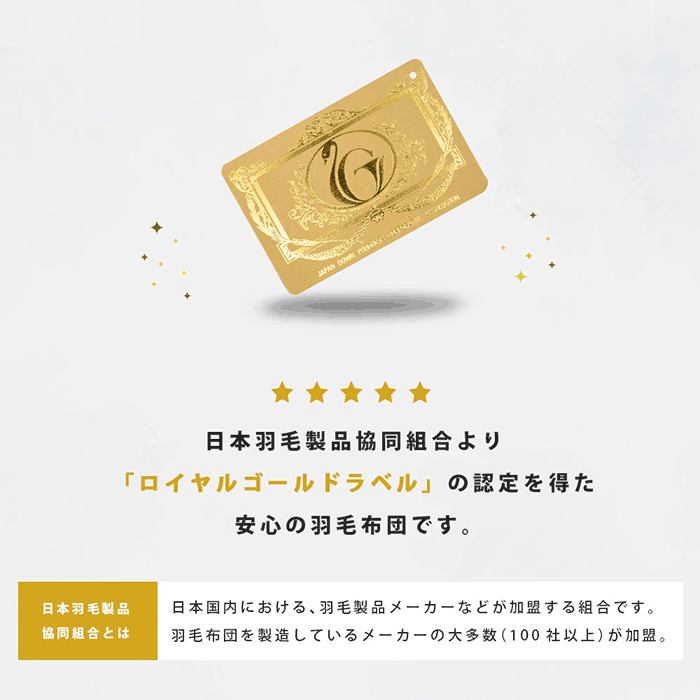 羽毛布団 2枚合わせ ポーランド産 グース ダウン93% ロイヤルゴールドラベル 超長綿 60サテン オールシーズン シングル セミダブル ダブル クイーン キング 日本製 綿100% [3]