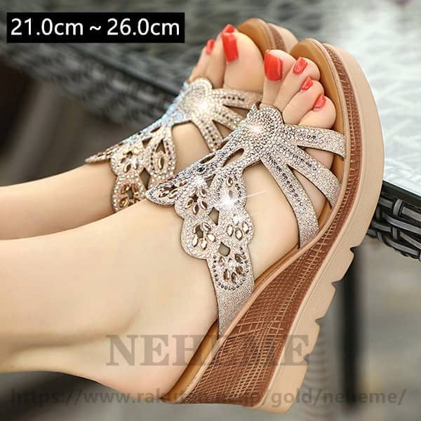 送料無料　ミュール レディース ウエッジソールサンダル 痛くない 歩きやすい 厚底サンダルおしゃれ 厚底 美脚 サンダル 大きいサイズ 歩きやすい シューズ 春 夏　サンダル レディース　21.0センチ〜26.0センチ ゴールド