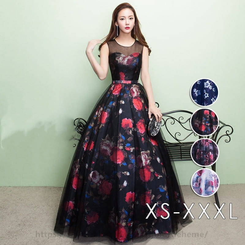 パーティードレス longdress ロングドレス 花柄 ワンピース パーティドレス ノースリーブ ウェディングドレス ウエディング ドレス 二次会 花嫁 ブライズメイド お呼ばれ ワンピース エンパイア結婚式 入学式 演奏会用 大きいサイズXXXL 20代 30代 マタニティ 4色 送料無料