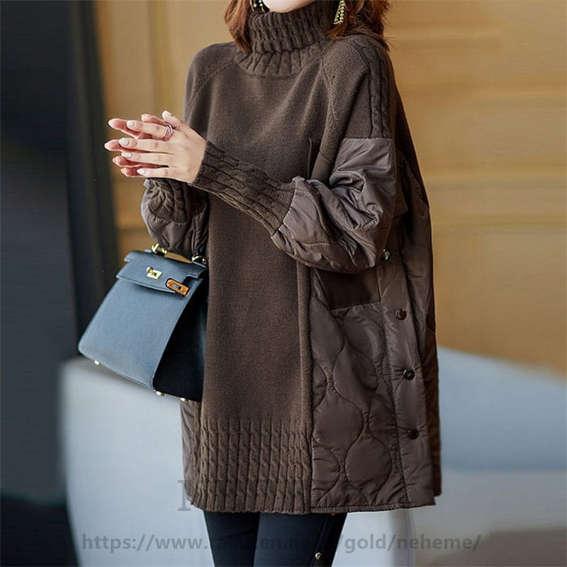 ハイネック 切り替え 暖かい レディース ニット セーター トップス セーター　ニットセーター　春 秋 冬 レディースファッションのサムネイル