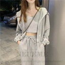 セットアップ 3点セット スウェット トップス ストレートパンツ パーカー 送料無料 個性的 キャミソール ハイウエスト グレー S M L 大人可愛い シンプル カジュアル ラフ おしゃれ 無地 春 夏 秋 冬 オールシーズン 普段使い 着回し