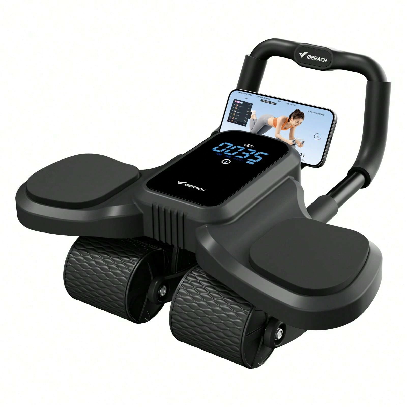 腹筋ローラー 4輪 LCDディスプレイ 自動スプリングバック スマートブレーキ type-c充電 スマホスタンド..