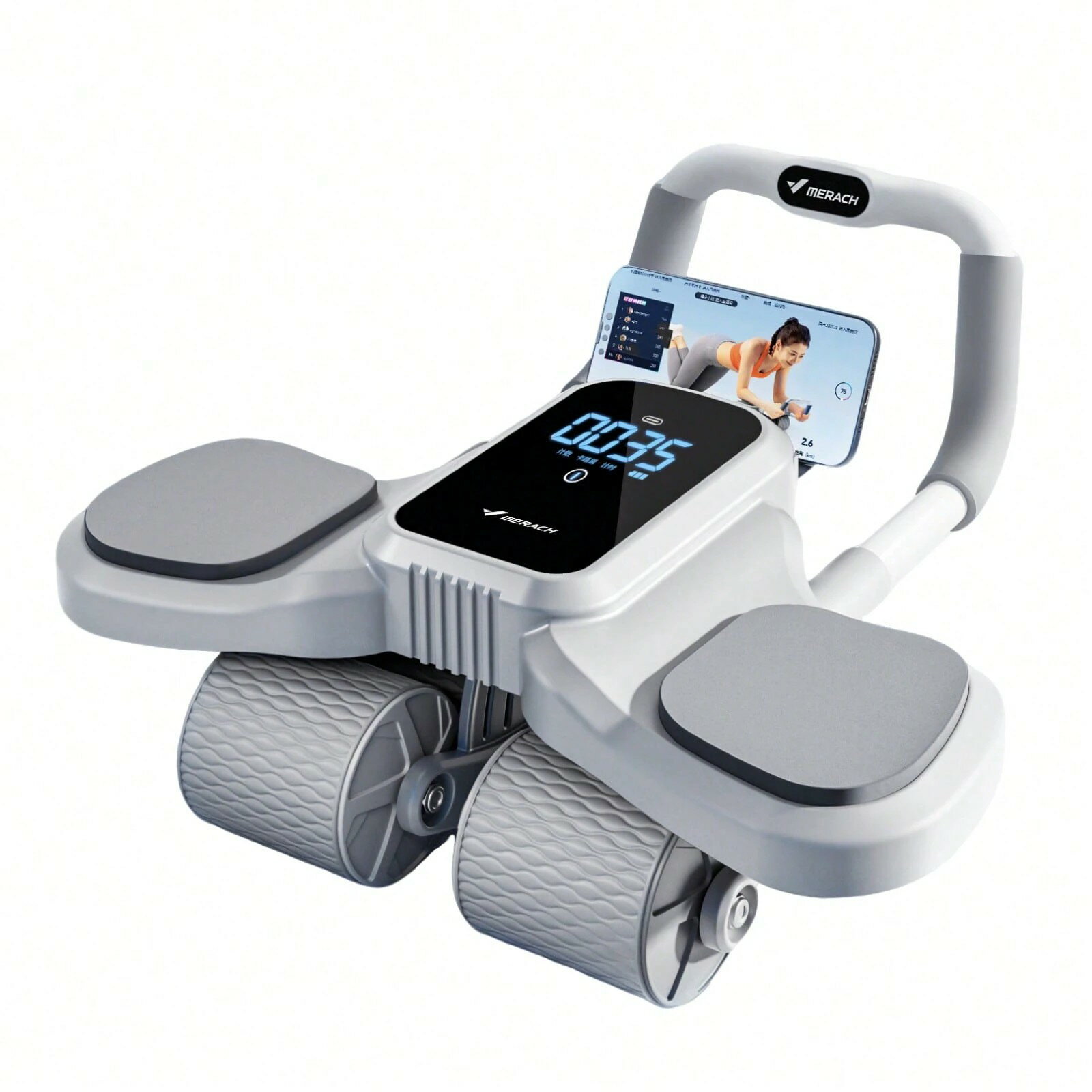 腹筋ローラー 4輪 LCDディスプレイ 自動スプリングバック スマートブレーキ type-c充電 スマホスタンド..